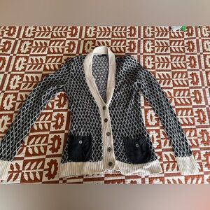 BDG Black and Cream Cardigan Sweater with Geometric Pattern